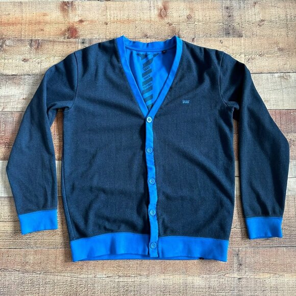 Vans Men's Button Up V-Neck Cardigan Sweater in Blue -L - Picture 1 of 8